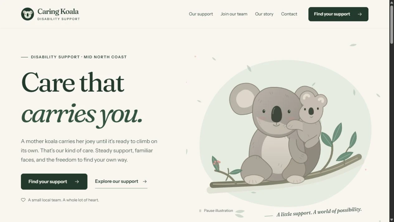 Caring Koala’s website, designed and built by App4Me